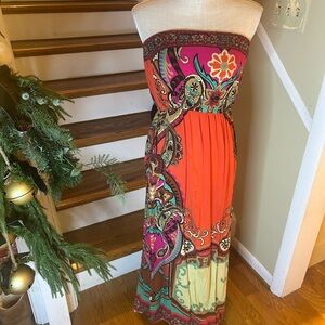 Forever 21 Strapless Boho Paisley Maxi Dress Small Summer Festival Hippie Chic